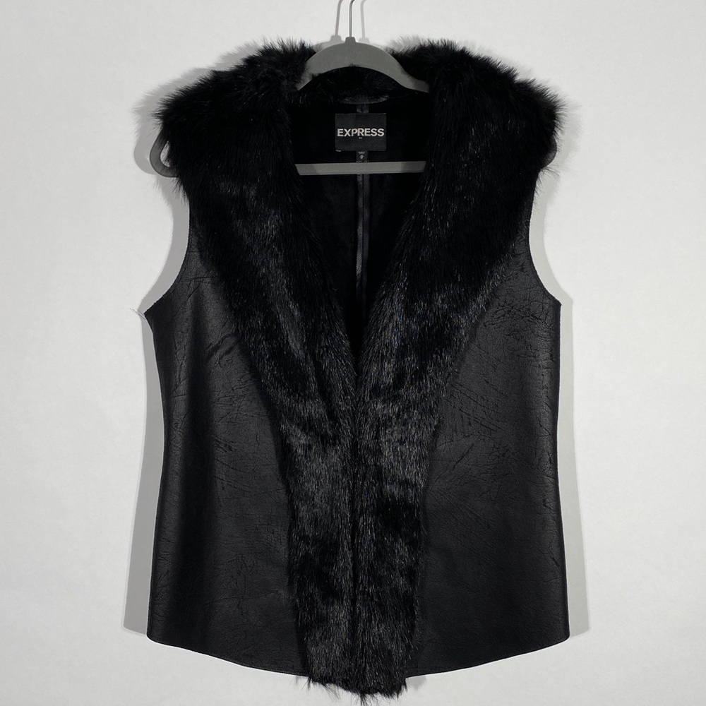 Express - Faux Leather and Fur Vest - Size M